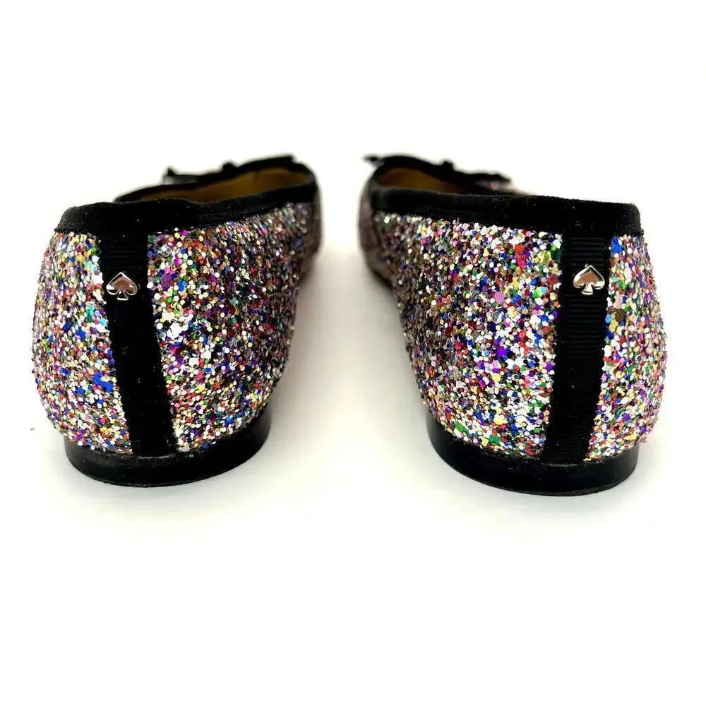 Kate Spade Honey Multicolored Glitter Ballet Flats 7 Slip On Bow